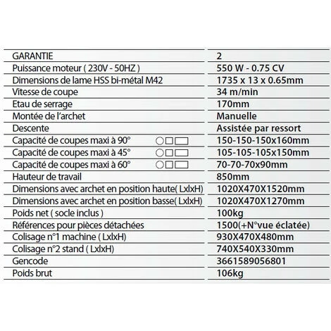 Leman - Scie à Ruban Métal Manuelle Diamètre 150mm Lame 1735mm 550W - SRM150 6 Leman - Scie à Ruban Métal Manuelle Diamètre 150mm Lame 1735mm 550W - SRM150 – Image 4