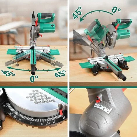 Scie à Onglet Radiale HYCHIKA 1500W, Largeur De Coupe Maximale : Ø230mm, Table Pivotante, Tête De Scie Inclinable, Système De Glissière Intégré, Avec Lame Aux Carbures De Tungstène Et Laser 4 Scie à Onglet Radiale HYCHIKA 1500W, Largeur De Coupe Maximale : Ø230mm, Table Pivotante, Tête De Scie Inclinable, Système De Glissière Intégré, Avec Lame Aux Carbures De Tungstène Et Laser – Image 2