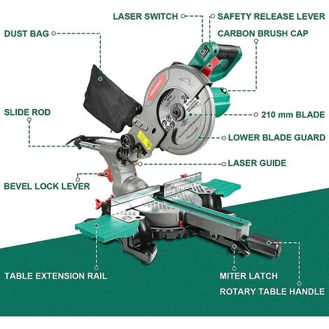 Scie à Onglet Radiale HYCHIKA 1500W, Largeur De Coupe Maximale : Ø230mm, Table Pivotante, Tête De Scie Inclinable, Système De Glissière Intégré, Avec Lame Aux Carbures De Tungstène Et Laser 5 Scie à Onglet Radiale HYCHIKA 1500W, Largeur De Coupe Maximale : Ø230mm, Table Pivotante, Tête De Scie Inclinable, Système De Glissière Intégré, Avec Lame Aux Carbures De Tungstène Et Laser – Image 3