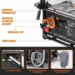 TACKLIFE Scie Sur Table, Scie à Table Sans Poussière Avec Moteur Puissant, Taux D'Aspiration Des Copeaux De 98%, Coupe Inclinée à 45°, Table Extensible-TLTS02A -Scie électrique stationnaire Soldes Boutique 37743077 4