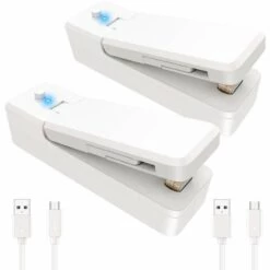 LIFCAUSAL 2 Pcs Thermoscelleuses Rechargeables 2 En 1 Portable Scellant Et Cutter Thermoscellant Pour Sacs En Plastique Stockage Des Aliments Mini Machine De Scelleuse Sous Vide Avec 2 Câble USB