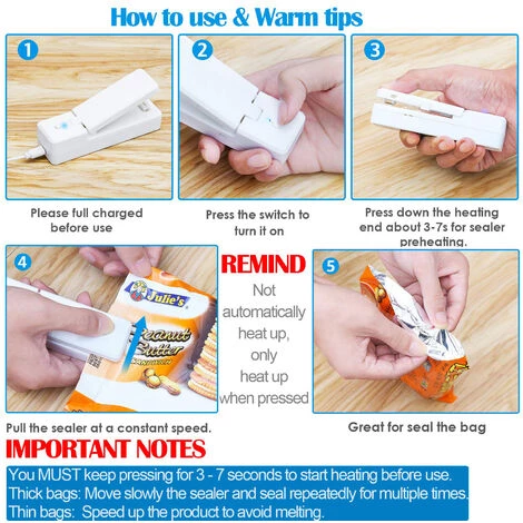 LIFCAUSAL 2 Pcs Thermoscelleuses Rechargeables 2 En 1 Portable Scellant Et Cutter Thermoscellant Pour Sacs En Plastique Stockage Des Aliments Mini Machine De Scelleuse Sous Vide Avec 2 Câble USB 5 LIFCAUSAL 2 Pcs Thermoscelleuses Rechargeables 2 En 1 Portable Scellant Et Cutter Thermoscellant Pour Sacs En Plastique Stockage Des Aliments Mini Machine De Scelleuse Sous Vide Avec 2 Câble USB – Image 3