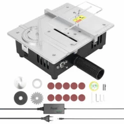 SUPERSELLER Mini Scie à Table Multifonctionnelle Scies De Bureau électriques Petit Ménage Bricolage Outil De Coupe Machine à Bois Avec Roue De Ponçage De 50 Mm Et 10 Pièces De Papier De Verre - Prise UE -Scie électrique stationnaire Soldes Boutique 57332401 4