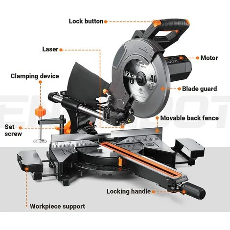 Scie à Onglet Coulissante ENGINDOT, Scie à Onglet Simple Biseau 10 Pouces Avec Moteur 2000 W, Double Vitesse (4500 Et 3200 Tr/min), Guide Laser, 3 Lames, Coupe En Biseau (0° - 45°) Pour La Coupe Du Bois 7 Scie à Onglet Coulissante ENGINDOT, Scie à Onglet Simple Biseau 10 Pouces Avec Moteur 2000 W, Double Vitesse (4500 Et 3200 Tr/min), Guide Laser, 3 Lames, Coupe En Biseau (0° - 45°) Pour La Coupe Du Bois – Image 5