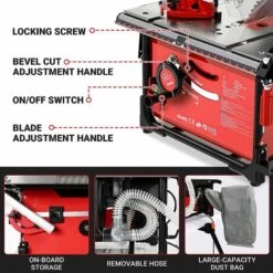 GIZCAM Scie Sur Table, 2000W 5000RPM, Aspirateur Intégré (taux D'enlèvement Des Copeaux 98%), Table Extensible En Aluminium (60-80CM), Scie à Onglets 45°, Scie Circulaire Sur Table Avec Lame 216MM*60T -Scie électrique stationnaire Soldes Boutique 67697211 3